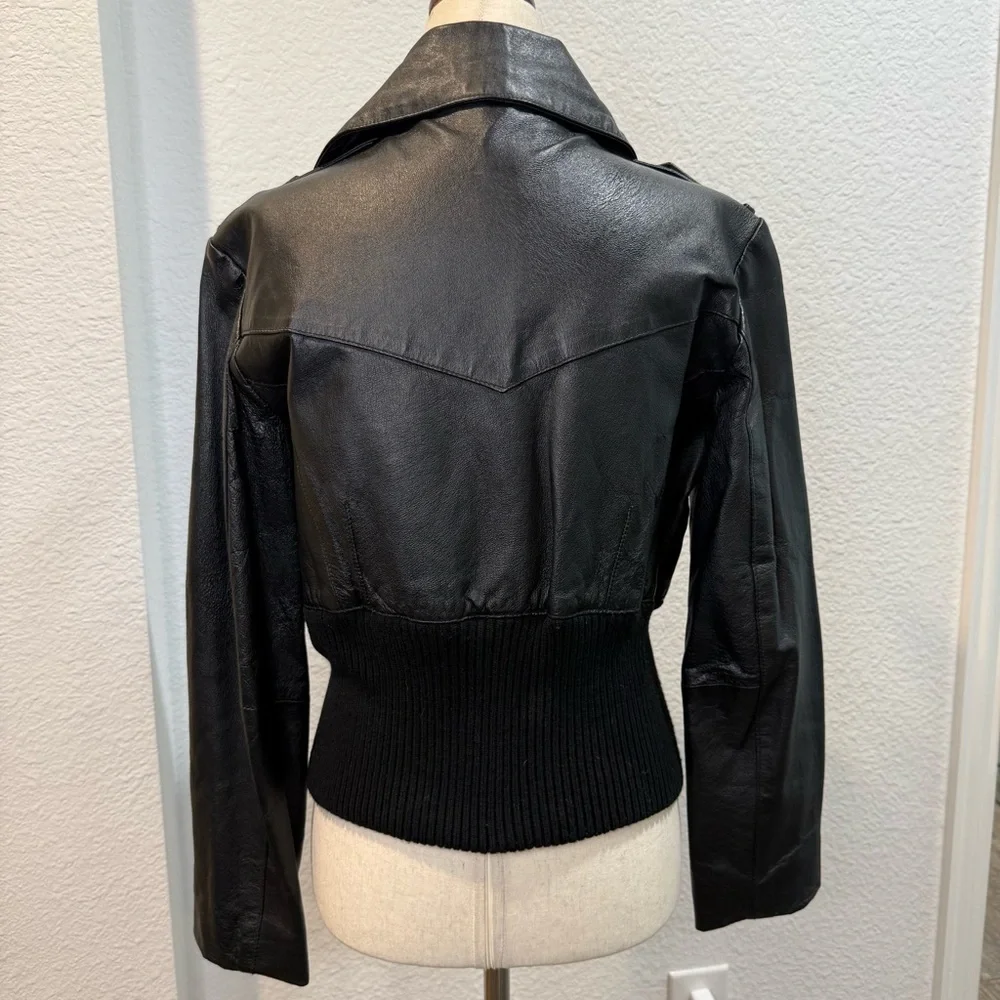 Newport News Leather Bomber Moto Biker Jacket Streetwear Retro Vintage SZ10